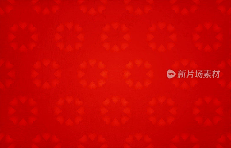 半无缝纹理暗明亮的红色圣诞背景(心形图案是无缝的，而垃圾不是)与八颗心的花卉图案遍布