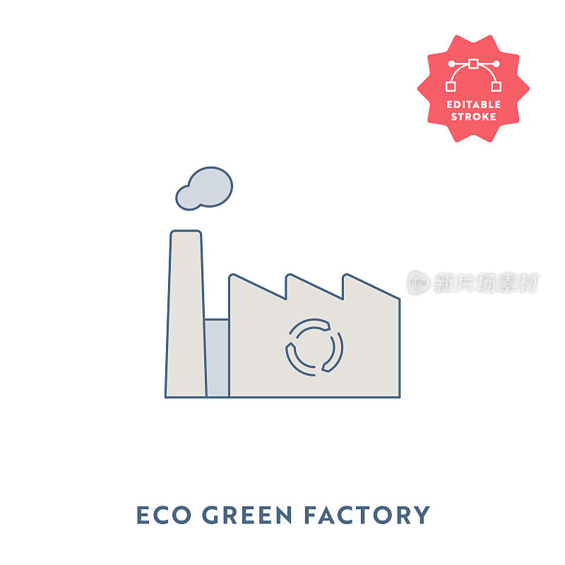 生态绿色工厂平面图标与可编辑的描边和像素完美。