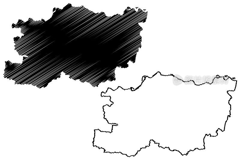 郑州市(中华人民共和国，河南省)地图矢量插图，潦草素描郑州市地图