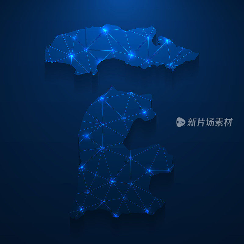 达曼和迪乌地图网络-明亮的网格在深蓝色的背景