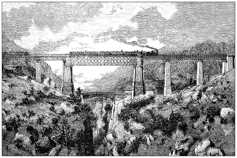 古董插图:艾萨克河上的高架桥