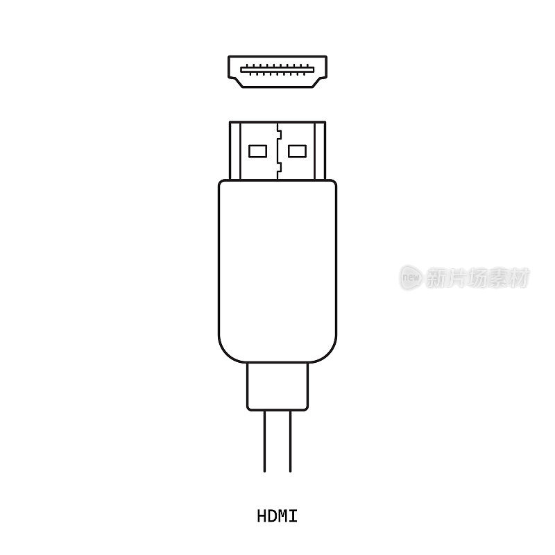 HDMI电缆连接器-矢量图标。画插图。白底隔离