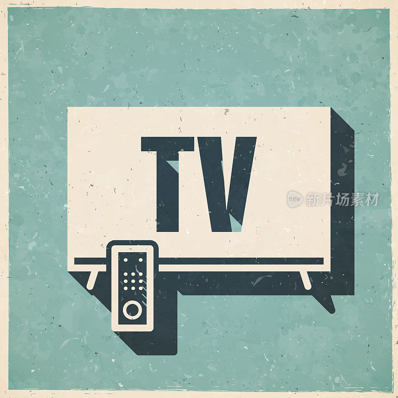 电视。图标复古复古风格-旧纹理纸