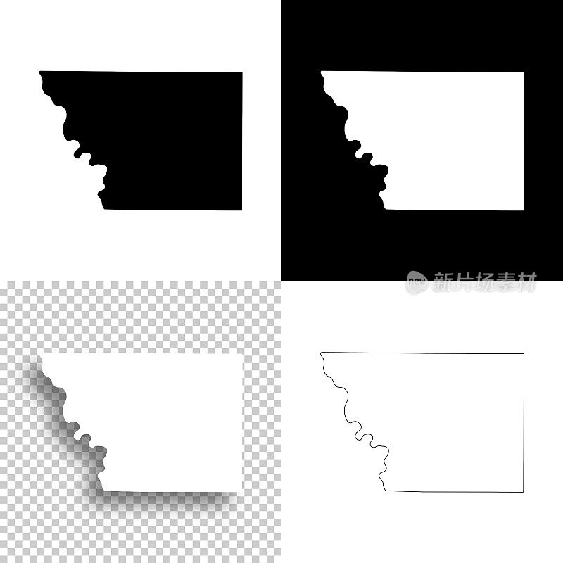 爱荷华州莫诺纳县。设计地图。空白，白色和黑色背景