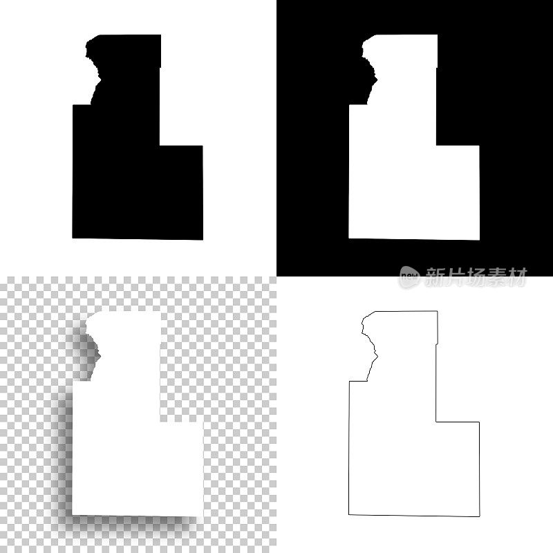 克拉马斯县，俄勒冈州。设计地图。空白，白色和黑色背景
