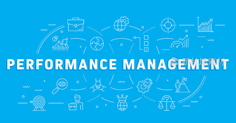 为网页，标题，小册子，年报和书籍封面设计与绩效管理相关的线条风格横幅