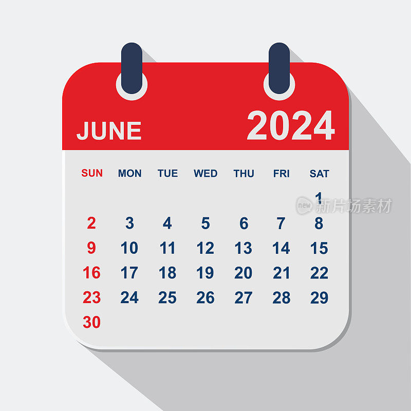 2024年6月。日历规划设计模板。一周从周日开始。业务矢量图