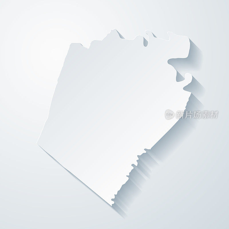 伯克利县，西弗吉尼亚州。地图与剪纸效果的空白背景