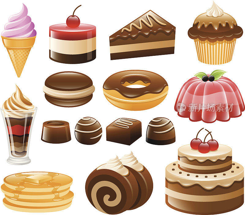 采购产品甜点图标集，糖果，糖果