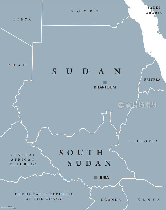 苏丹和南苏丹的政治地图