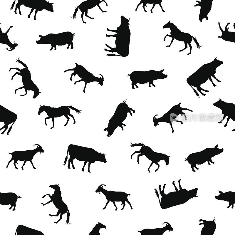 无缝图案-农场动物的轮廓