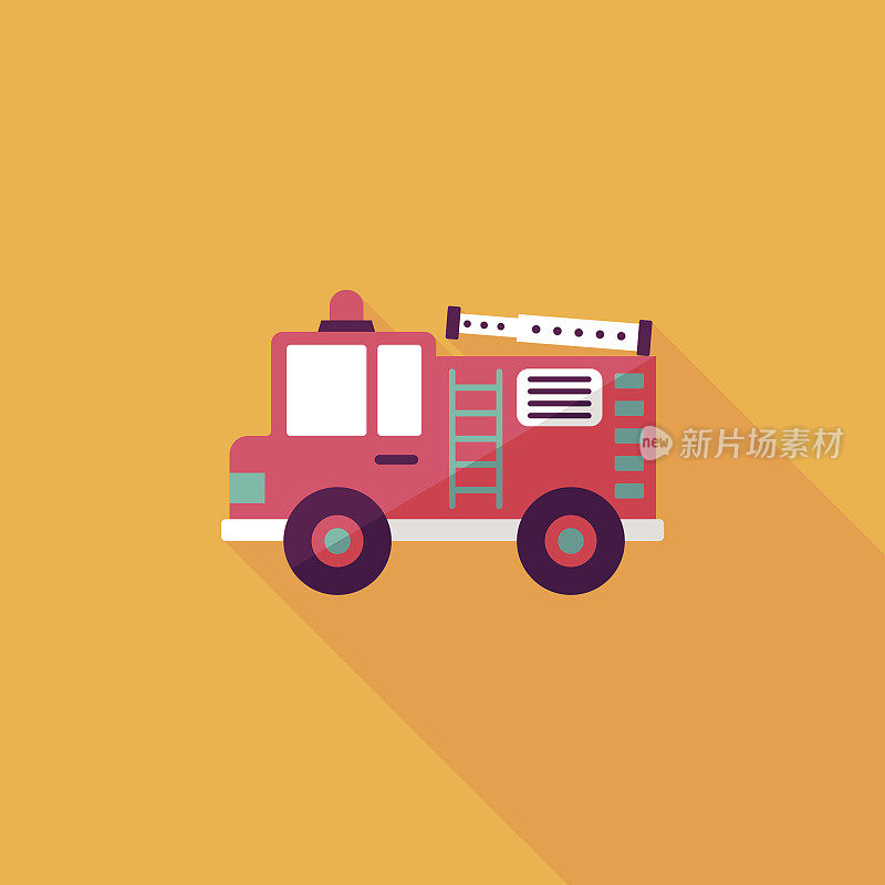 运输消防车平面图标与长影子，eps10