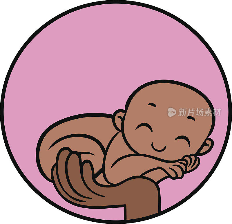 刚出生的黑人婴儿躺在父母的手上
