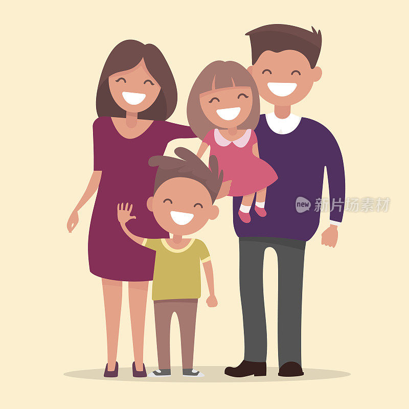 幸福的家庭。父亲，母亲，女儿和儿子在一起