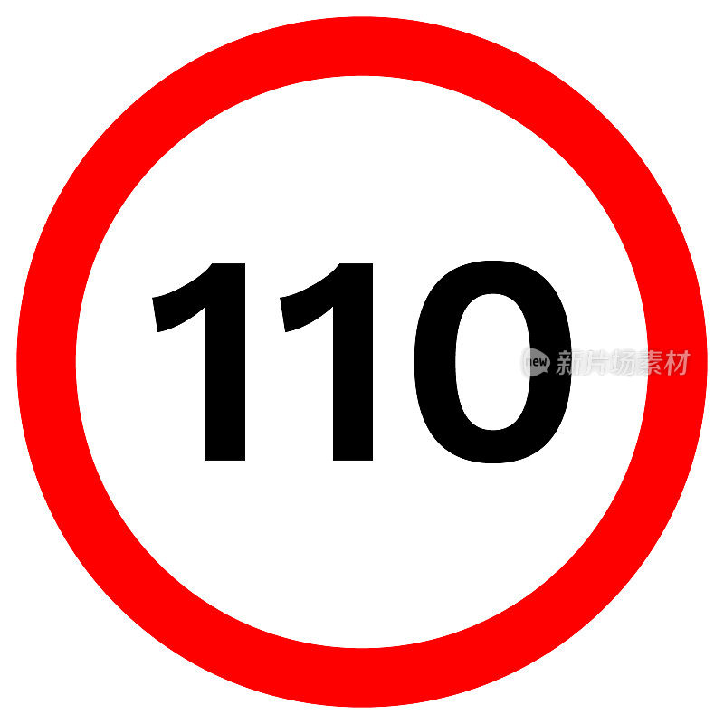 限速110标志在红色圆圈内。矢量图标