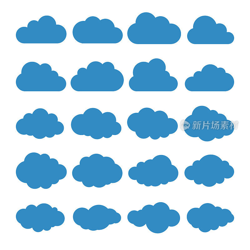 云轮廓。云形状的向量集。收集各种形式和轮廓。为天气预报、web界面或云存储应用程序设计元素
