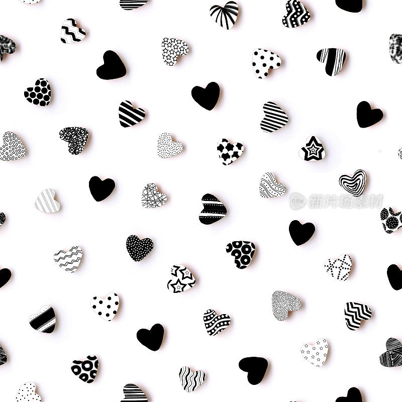 原创现代圆平黑白心形图形-无缝高品质艺术爱情背景