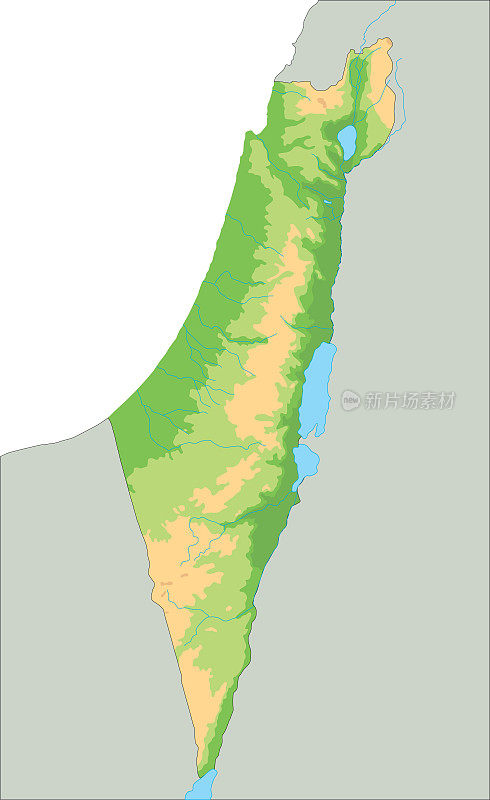 高详细的以色列物理地图。