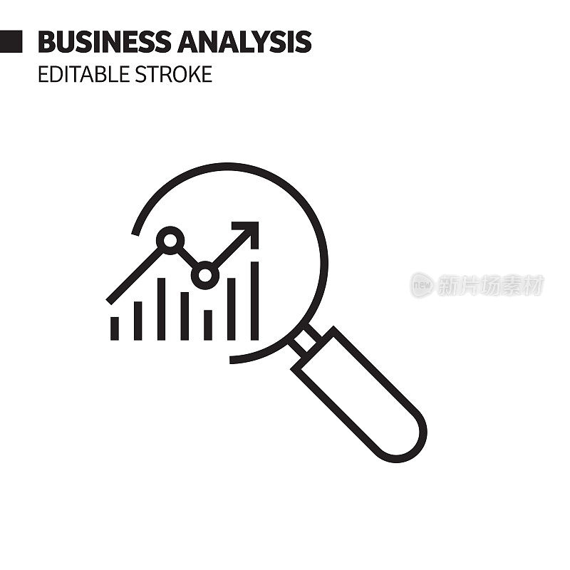 业务分析线图标，轮廓向量符号插图。完美像素，可编辑的描边。