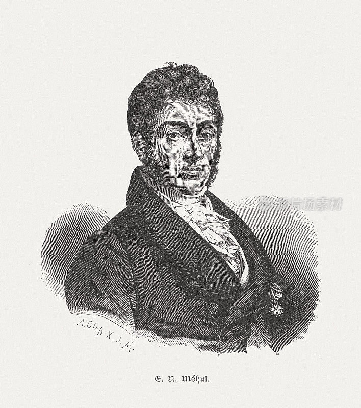 ?tienne Méhul(1763-1817)，法国作曲家，木刻，1885年出版
