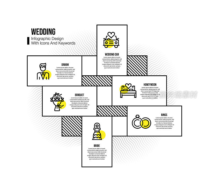 信息图表设计模板与婚礼的关键字和图标