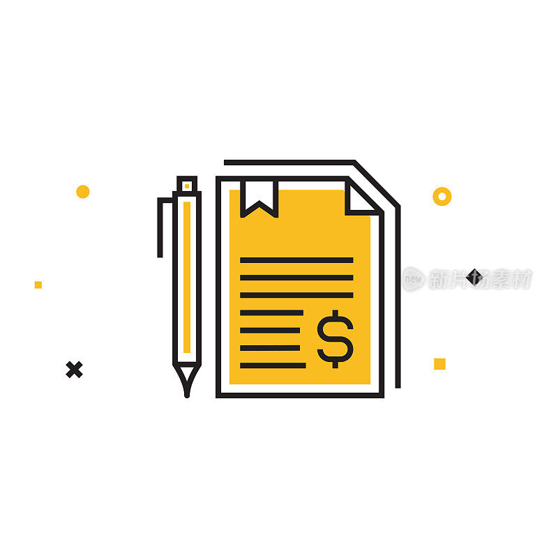 财务报告平线图标，轮廓矢量符号插图。