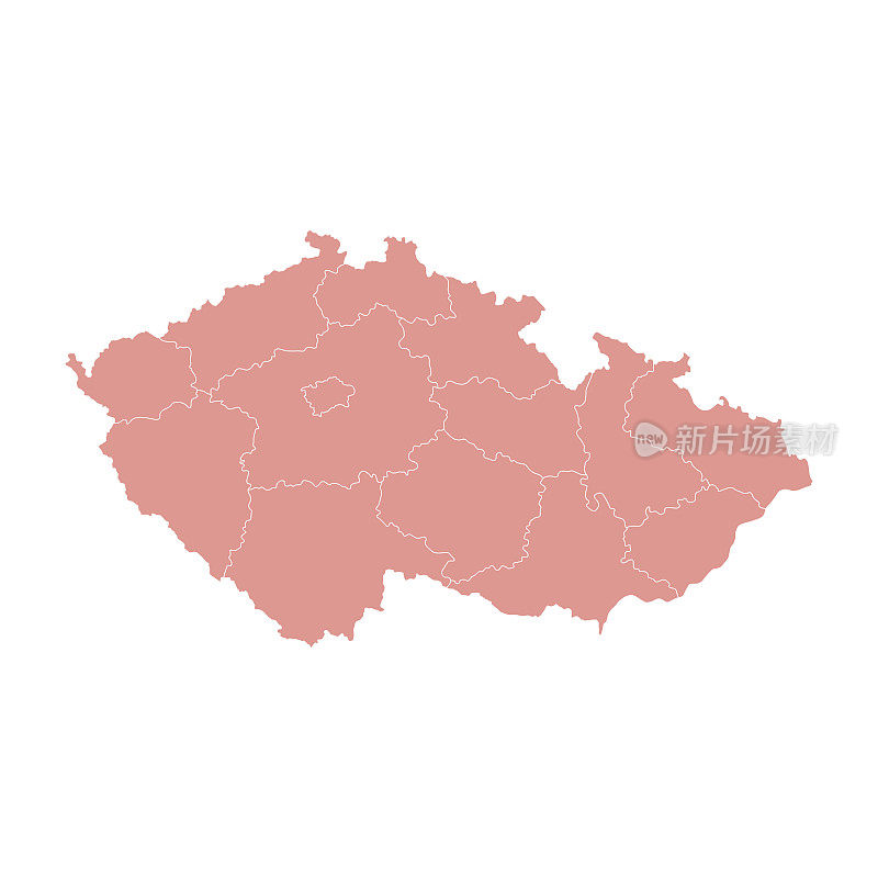 捷克行政区划地图矢量图。矢量地图。