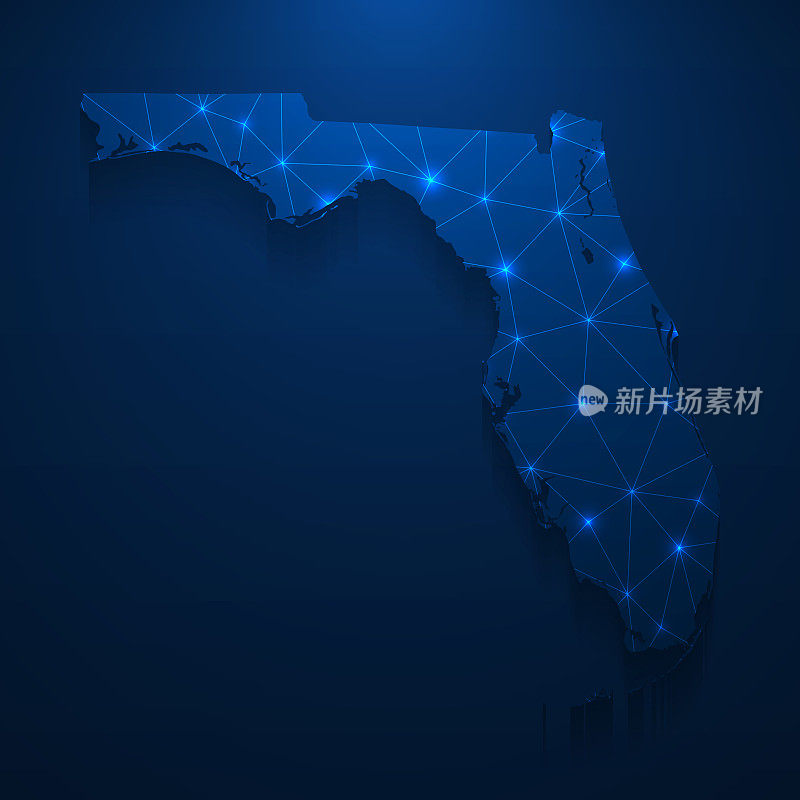 佛罗里达地图网络-明亮的网格在深蓝色的背景