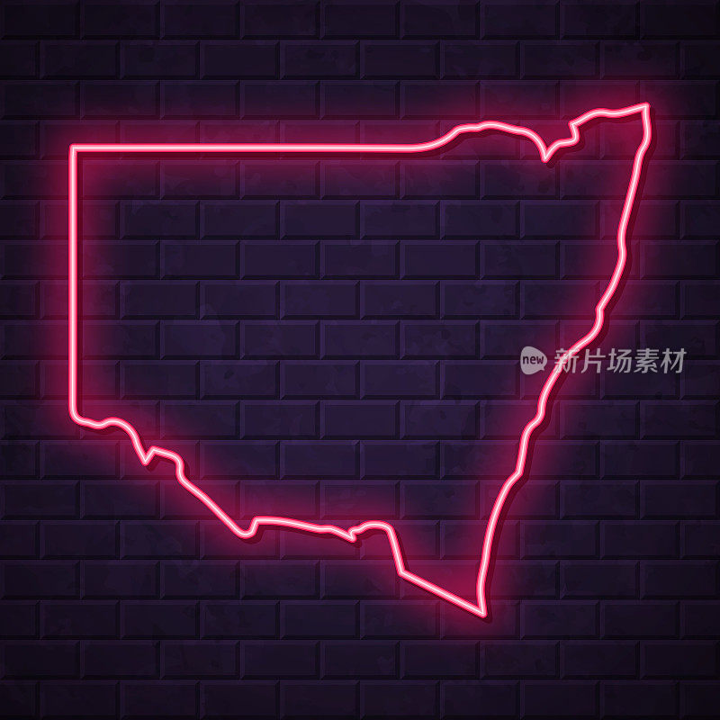 新南威尔士州地图-发光的霓虹灯在砖墙的背景
