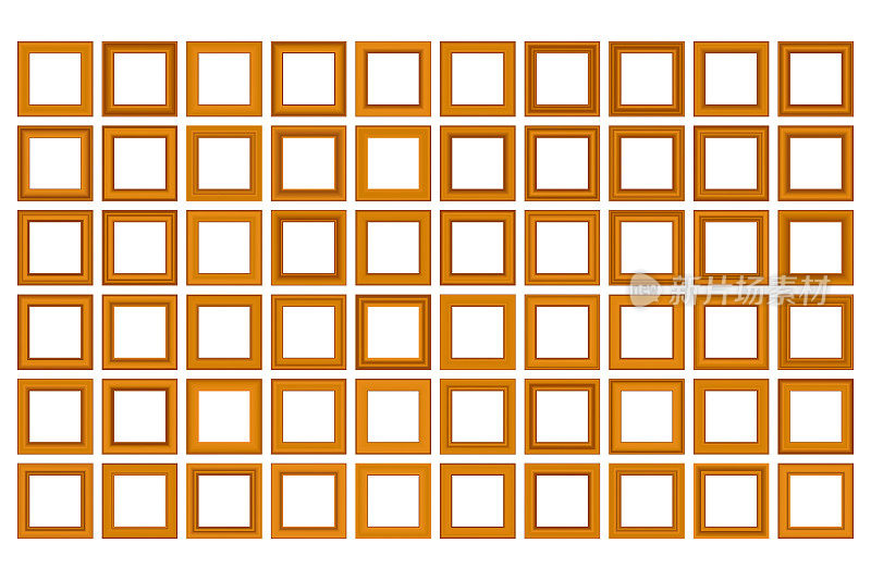 一套大的方形复古木框架为您的设计。复古封面。文本。古色古香的黄金漂亮的矩形框架。模板向量插图。
