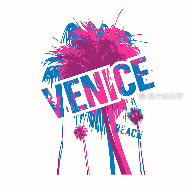 威尼斯海滩彩色矢量图形t恤设计，海报，印刷