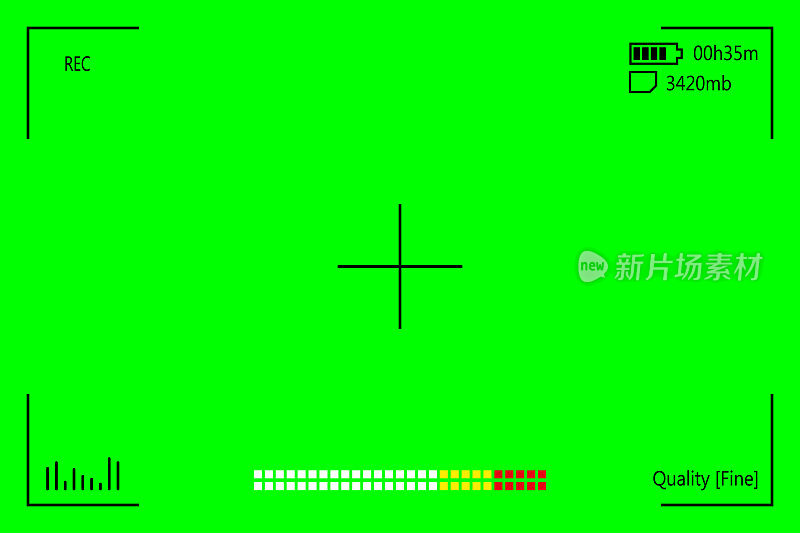 绿色屏幕，色键背景。空白的绿色背景与视觉特效运动跟踪标记。现代数码摄像机的屏幕。Chroma键盘的键盘，图形和视频效果