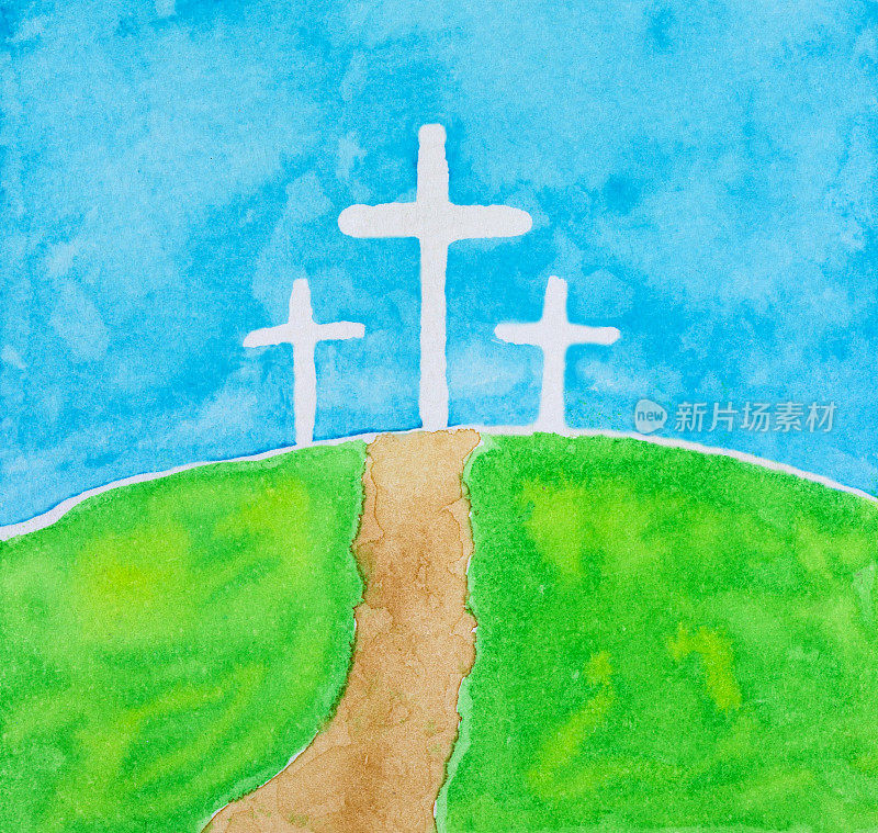 山水画上的三个十字架