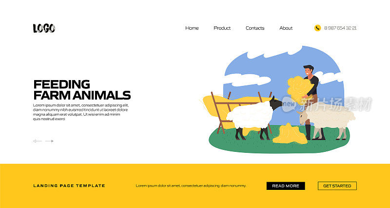 饲养农场动物概念矢量插图登陆页面模板，网站横幅，广告和营销材料，在线广告，业务演示等。