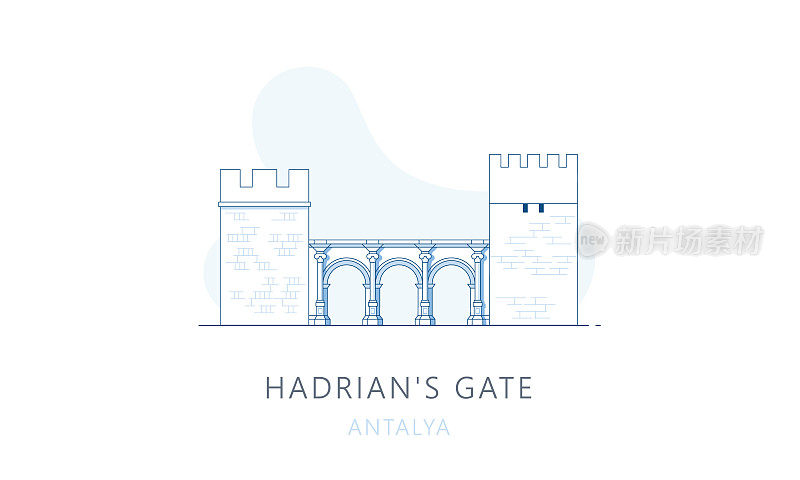 土耳其安塔利亚的哈德良之门。安塔利亚著名地标，旅游景点，天际线矢量插图，网页线形图，移动应用程序和测谎仪。