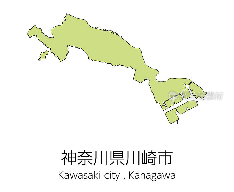 日本神奈川县川崎市地图。翻译:“川崎市，神奈川县。”