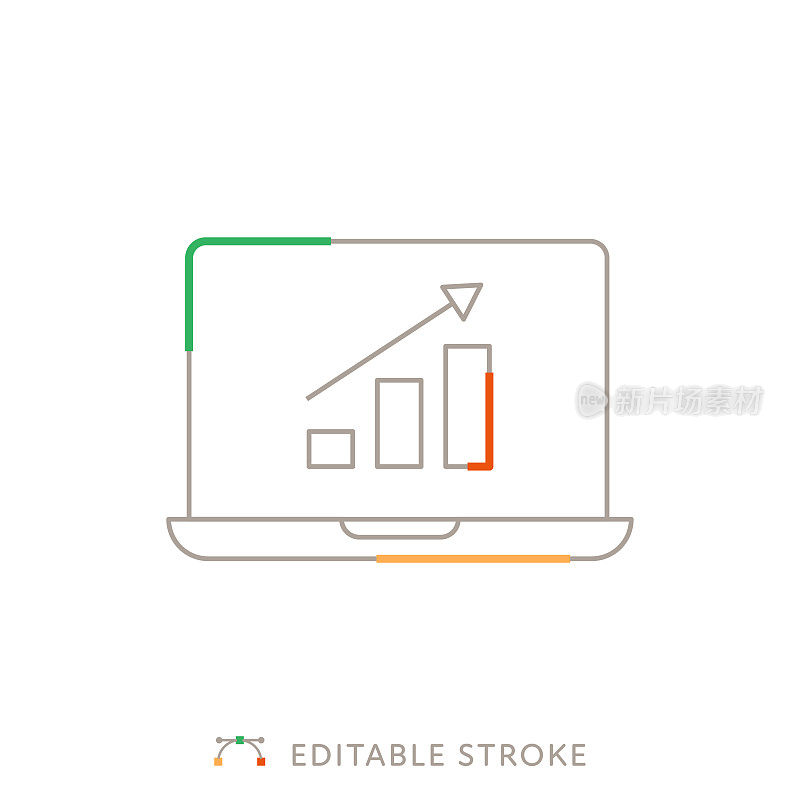 带有可编辑笔触的笔记本电脑屏幕多色线图标条形图