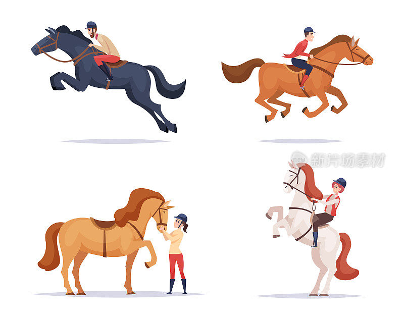 骑着马。骑马的骑手骑马有趣的家畜精确矢量插图马