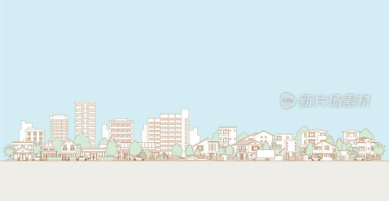 矢量插图的城市景观。线条画插图。