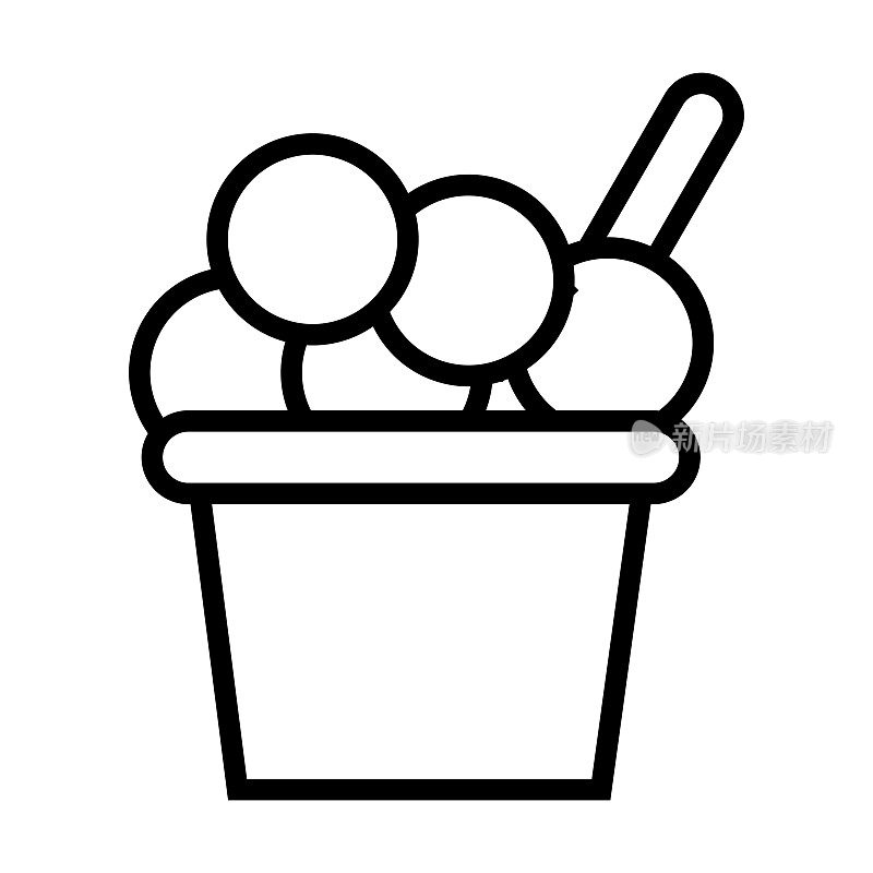 冰淇淋杯图标从小酒馆和餐厅收集。薄线冰淇淋杯，冰，奶油轮廓图标孤立在白色背景。直线矢量冰淇淋杯标识，网络和移动符号。