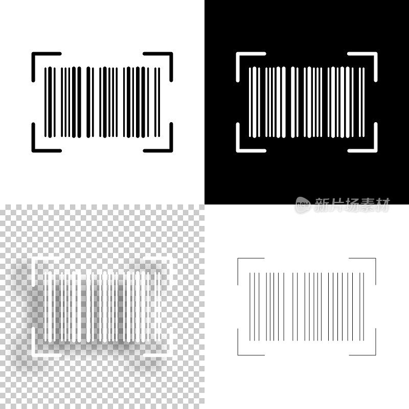 条形码扫描。图标设计。空白，白色和黑色背景-线图标