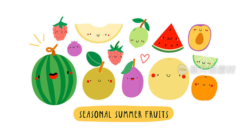 超级可爱的插图-季节性的夏季水果