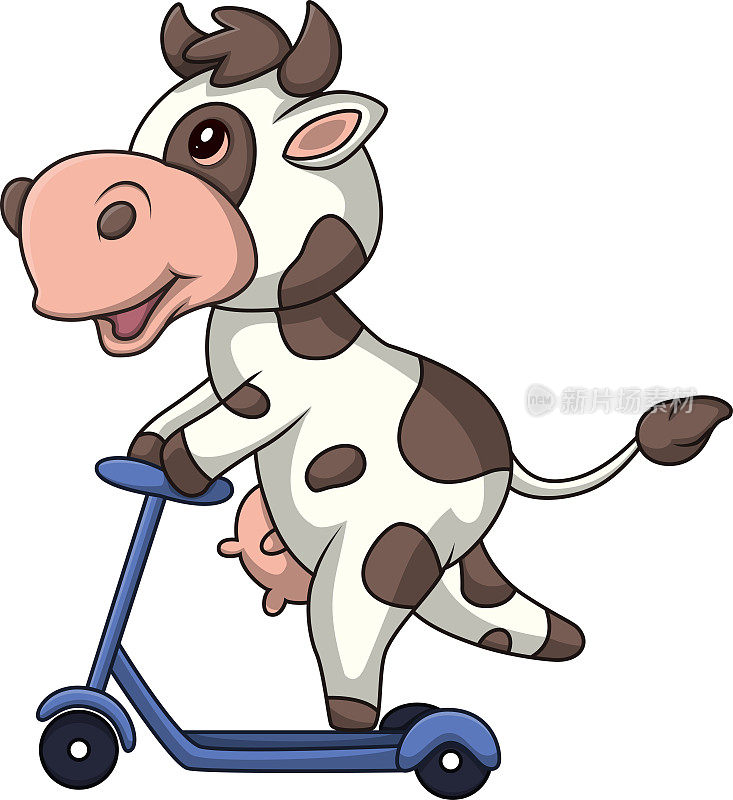 可爱的奶牛骑着小摩托车