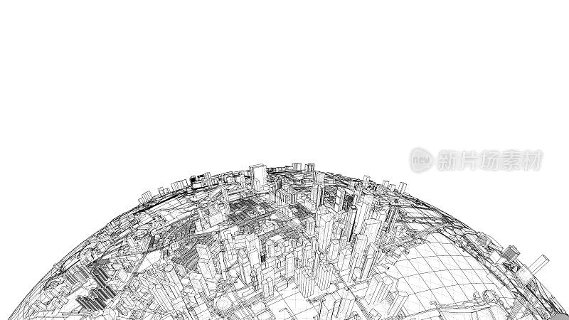 小星球上的城市。三维矢量渲染