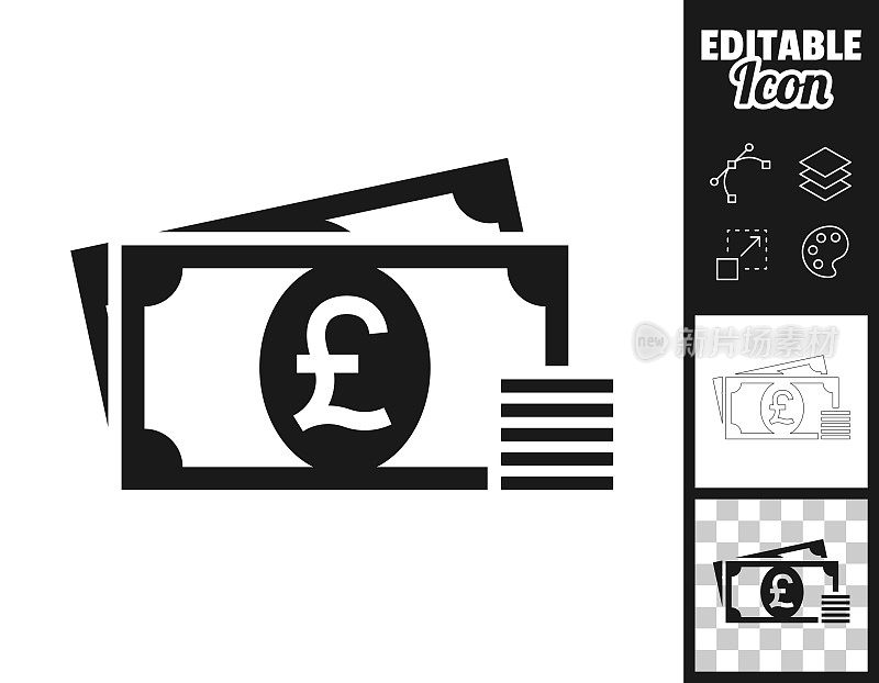 英镑――现金。图标设计。轻松地编辑