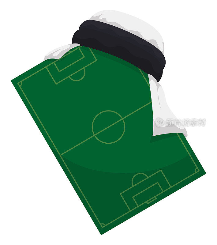 足球场上戴着阿拉伯头巾的卡通风格，矢量插图