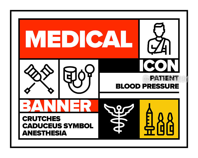 医疗线图标集和横幅设计