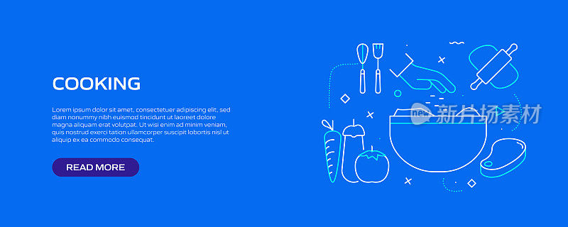 烹饪相关的线条风格横幅设计网页，标题，宣传册，年度报告和书籍封面