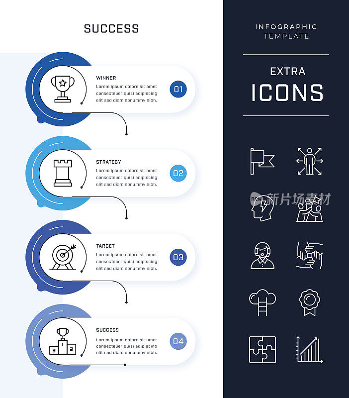 时间轴信息图表模板和成功图标集