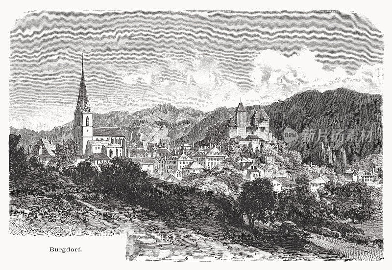 伯尔尼州，瑞士，布格道夫的历史观，木刻，1877年出版
